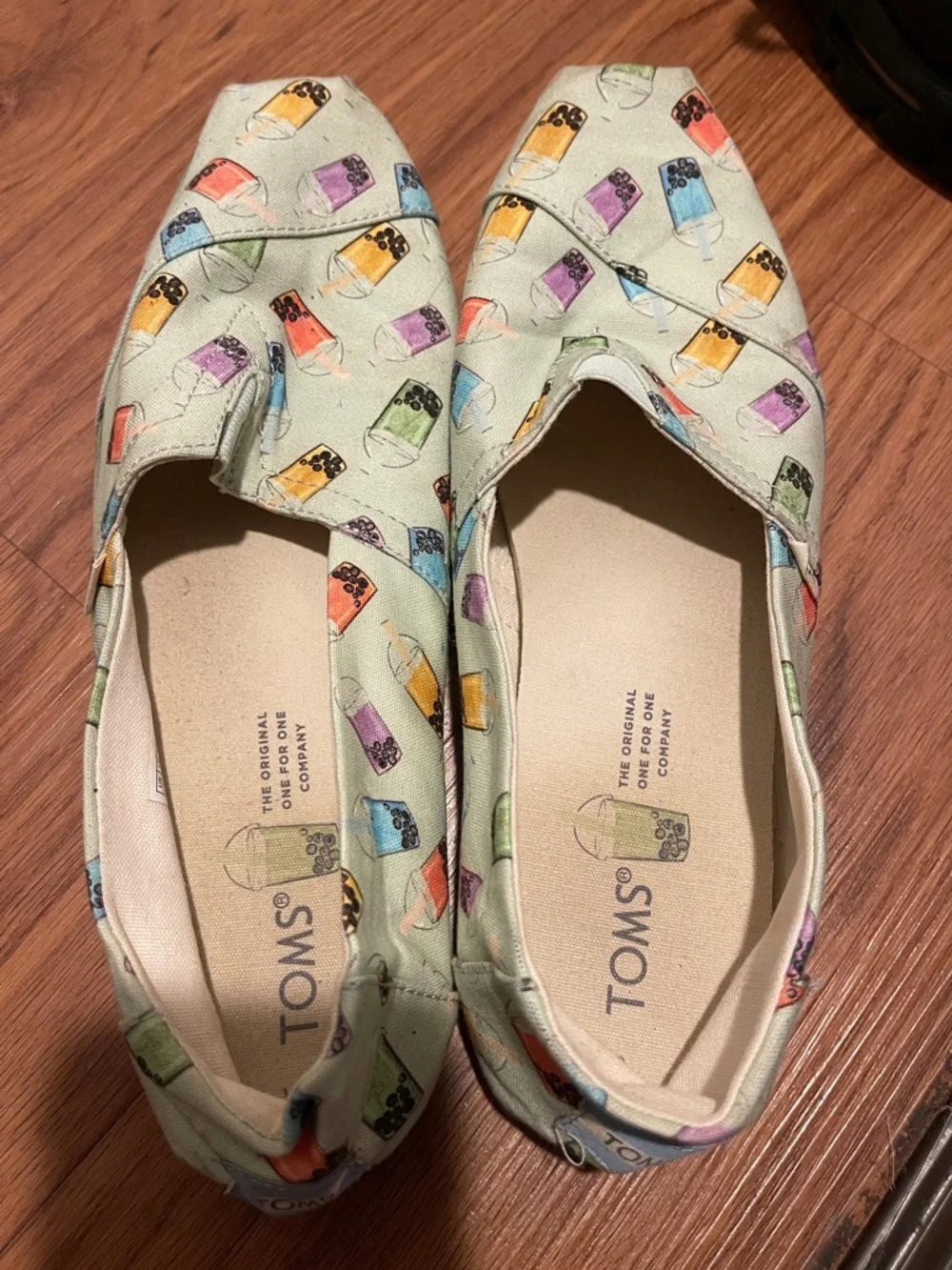 TOMS Kids Mint Bubble Tea Print Slip-Ons with Multicolor Accents